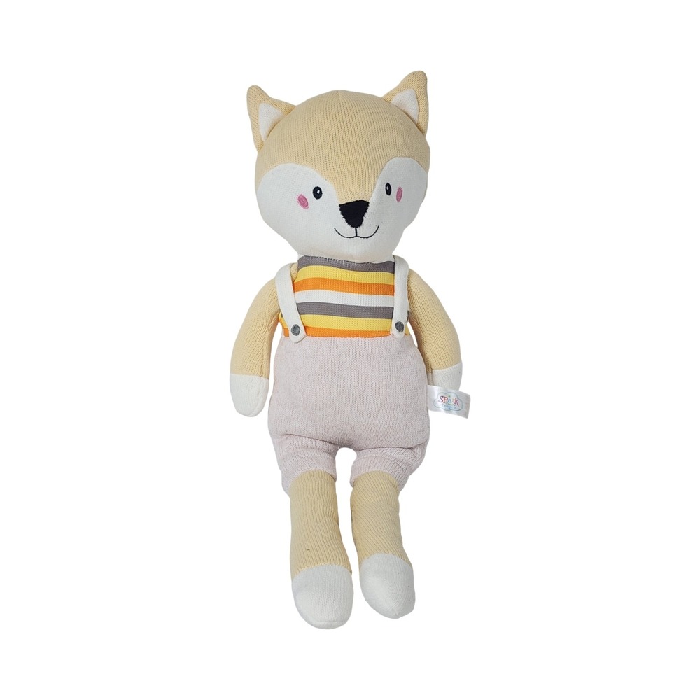 Spark Create Imagine Knit Plush Fox Stuffed Animal Tan Overalls 23 Inch 311880